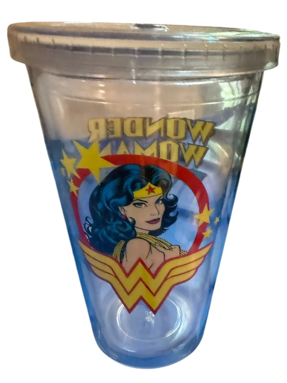 Wonder Woman 16 oz Acrylic Travel Tumbler Clear Double Wall Cup Sil